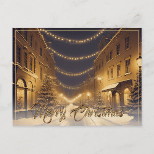 Snow-covered Christmas Streets in a Downtown Holiday Postcard
