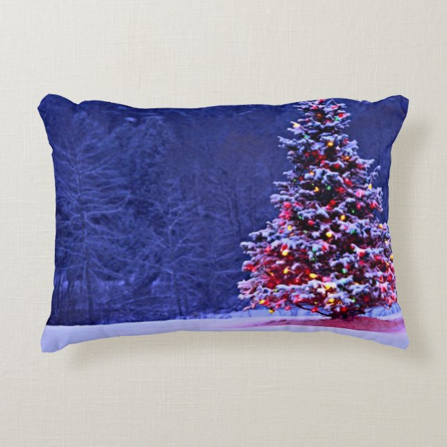 Snow Covered Christmas Tree Decorative Cushion (Front)
