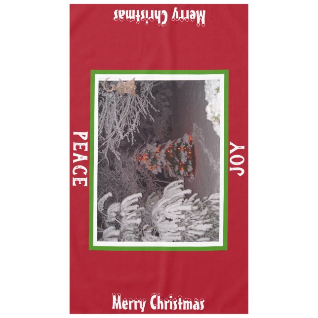 Snow Covered Christmas Tree Lights Red Green Large Tablecloth (Front)
