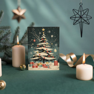 Snow-Covered Christmas Tree Ornaments Gift Boxes Holiday Card