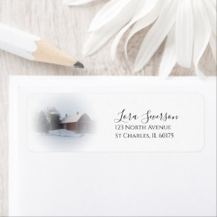 Snow Covered Country Barn Return Address Label