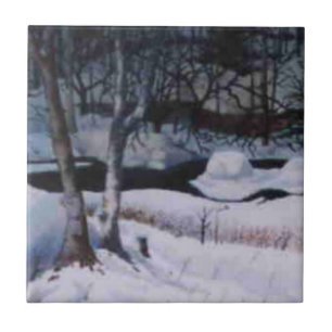 Snow covered Elk River on a grey day Ceramic Tile