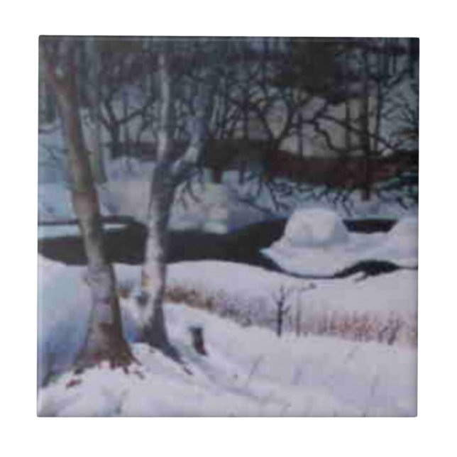 Snow covered Elk River on a grey day Ceramic Tile (Front)