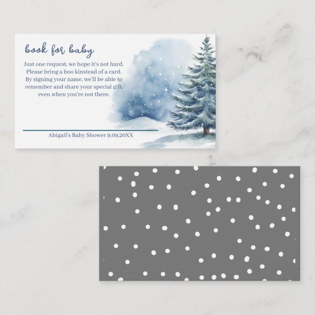 Snow Covered Evergreen Book for Baby Baby Shower Enclosure Card (Front/Back)