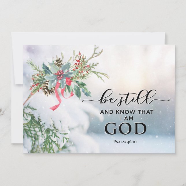Snow Covered Evergreen Christmas Bible Verse Flat Holiday Card (Front)