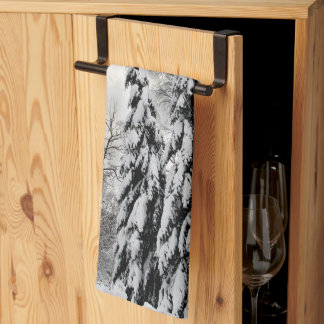 Snow-Covered Evergreen Trees Under Dramatic Winter Tea Towel