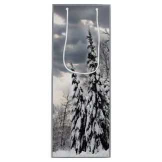 Snow-Covered Evergreen Trees Under Dramatic Winter Wine Gift Bag