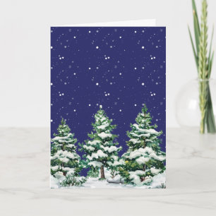 Snow Covered Evergreen Trees with Snow Falling Card