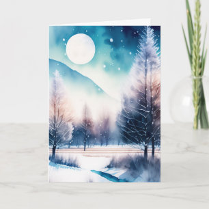 Snow Covered Field Under a Full Moon Card