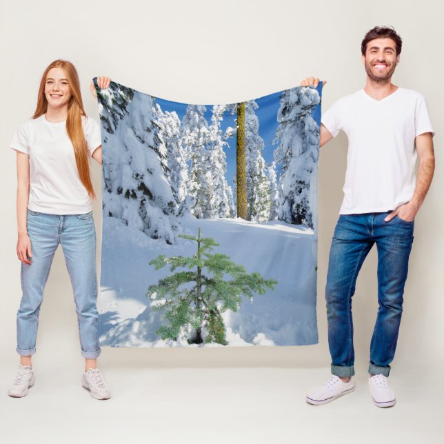 Snow Covered Forest in Oregon Fleece Blanket (In Situ)