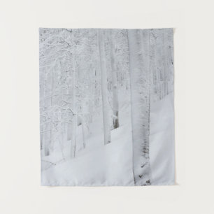 Snow covered forest winter wonderland tapestry
