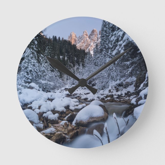Snow-covered Geisler Mountain Range Round Clock (Front)