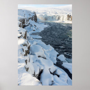 Snow Covered Godafoss Waterfall Poster