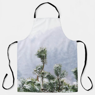 SNOW COVERED GREEN LEAF TREE APRON