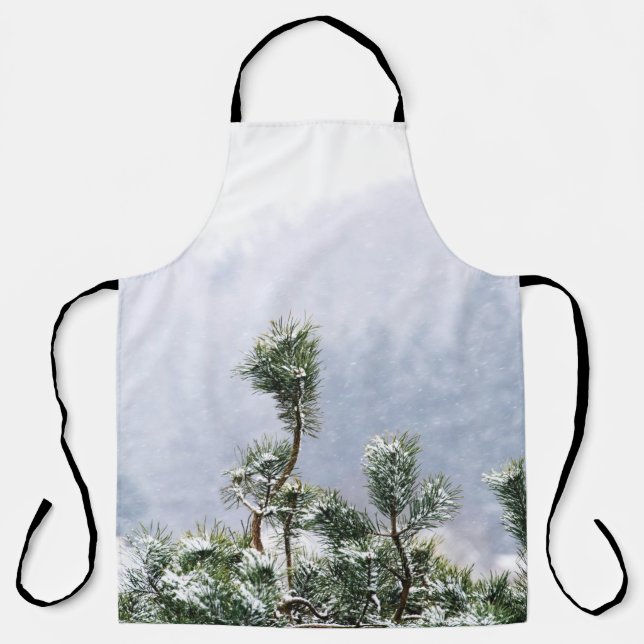SNOW COVERED GREEN LEAF TREE APRON (Front)
