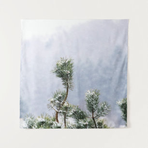 SNOW COVERED GREEN LEAF TREE TAPESTRY