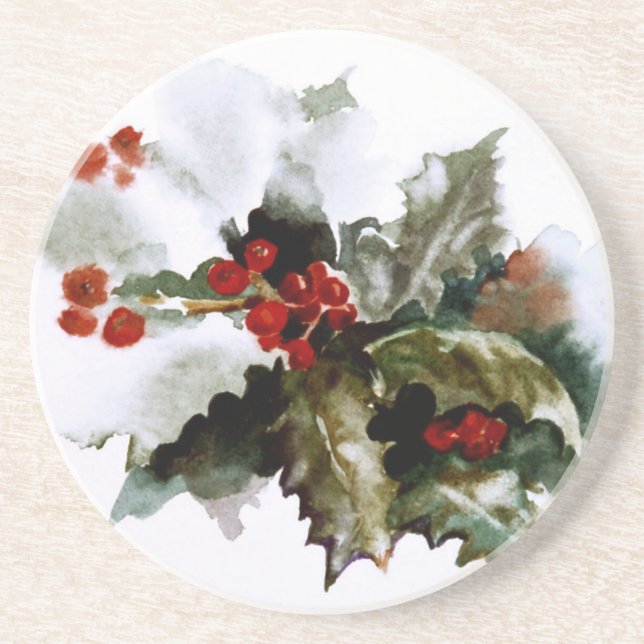 Snow Covered Holly Coasters (Front)