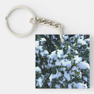 Snow-covered Holly Key Ring
