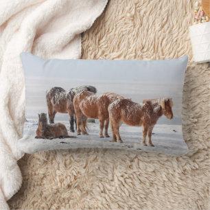 Snow Covered Icelandic Horses Lumbar Cushion