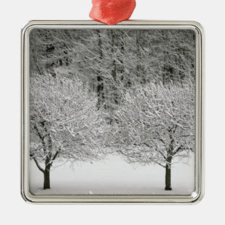 Snow covered landscape metal tree decoration