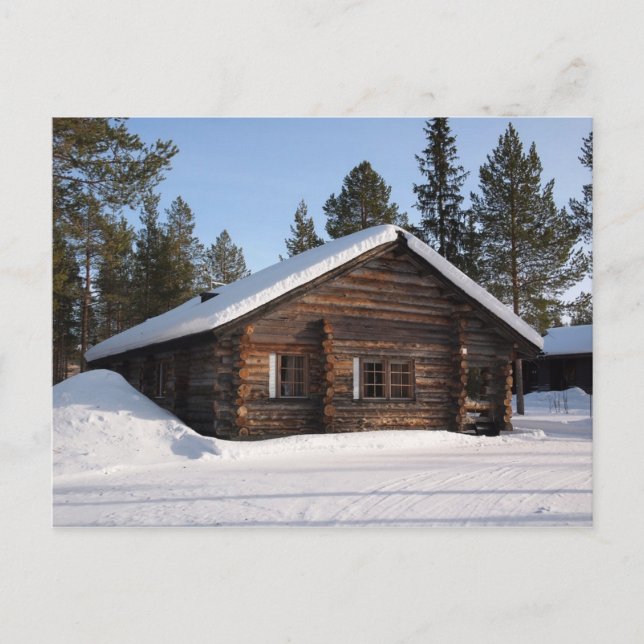 Snow-covered log cabin in Lapland postcard (Front)