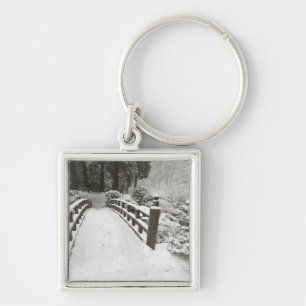 Snow-covered moon bridge, Japanese Garden Key Ring