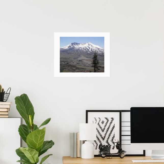 Snow Covered Mount St Helens Volcano Landscape Poster (Home Office)