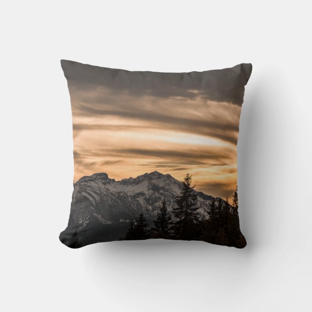 SNOW COVERED MOUNTAIN DURING SUNSET CUSHION (Front)