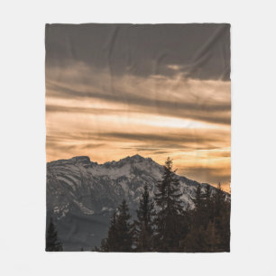 SNOW COVERED MOUNTAIN DURING SUNSET FLEECE BLANKET