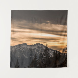SNOW COVERED MOUNTAIN DURING SUNSET TAPESTRY