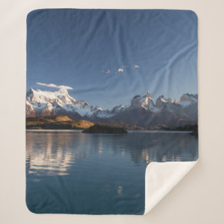 SNOW COVERED MOUNTAIN IN REFLECTIVE PHOTOGRAPHY SHERPA BLANKET