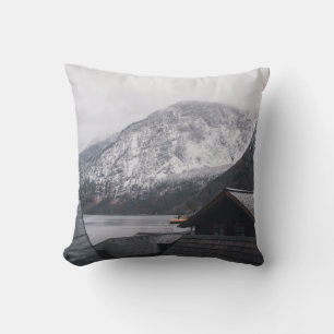 SNOW-COVERED MOUNTAIN NEAR BODY OF WATER CUSHION