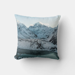 SNOW COVERED MOUNTAIN NEAR BODY OF WATER CUSHION