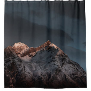 SNOW COVERED MOUNTAIN UNDER BLUE SKY DURING DAYTIM SHOWER CURTAIN