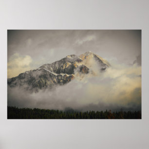 SNOW COVERED MOUNTAIN UNDER CLOUDY SKY DURING DAYT POSTER