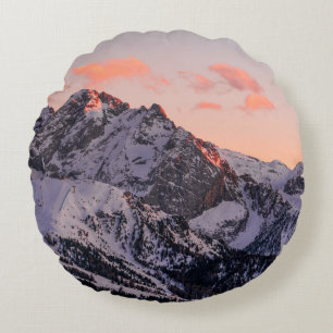 SNOW COVERED MOUNTAIN UNDER CLOUDY SKY DURING DAYT ROUND CUSHION