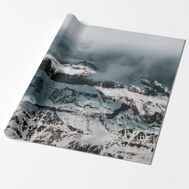 SNOW COVERED MOUNTAIN UNDER CLOUDY SKY DURING DAYT WRAPPING PAPER (Unrolled)