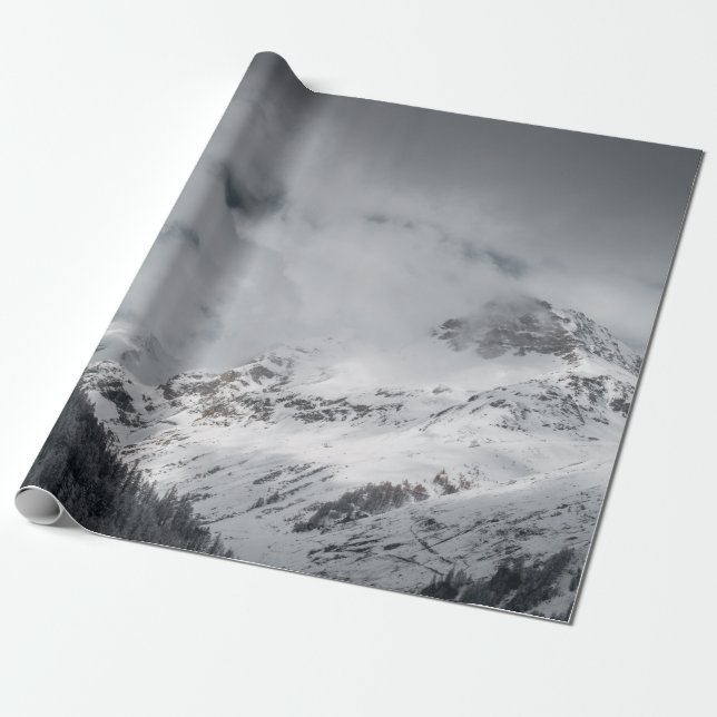 SNOW COVERED MOUNTAIN UNDER CLOUDY SKY DURING DAYT WRAPPING PAPER (Unrolled)