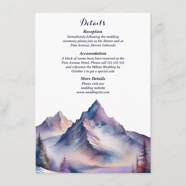 Snow covered mountains landscape wedding enclosure card (Front)