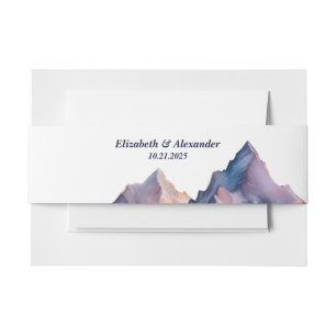 Snow covered mountains landscape wedding invitation belly band