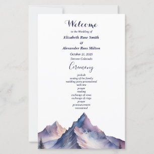 Snow covered mountains wedding program