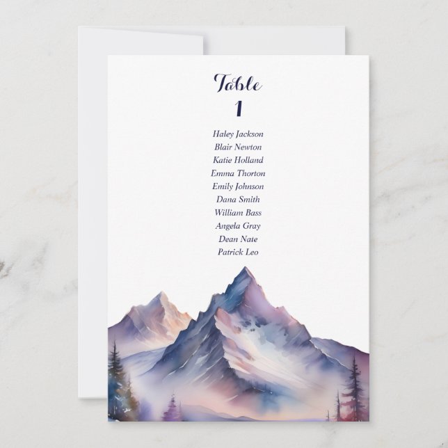 Snow covered mountains wedding seating chart card (Front)