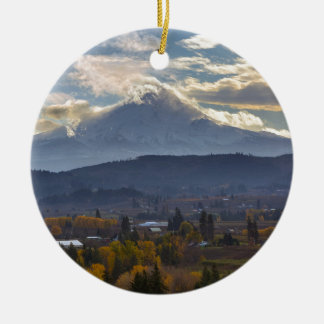 Snow covered Mt Hood in Oregon Fall season Ceramic Ornament