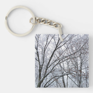 Snow-covered Oak Tree Key Ring