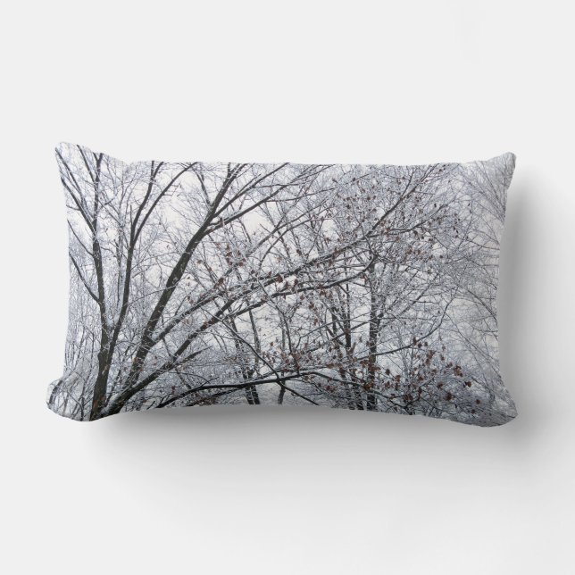 Snow-covered Oak Tree Lumbar Cushion (Front)