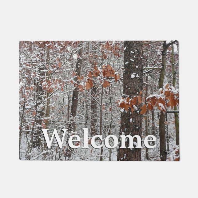 Snow Covered Oak Trees Winter Nature Photography Doormat (Front)