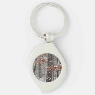 Snow Covered Oak Trees Winter Nature Photography Key Ring