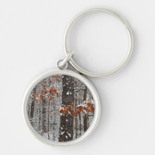 Snow Covered Oak Trees Winter Nature Photography Key Ring
