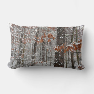 Snow Covered Oak Trees Winter Nature Photography Lumbar Cushion