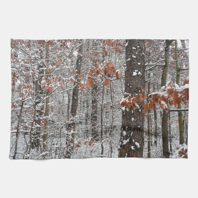 Snow Covered Oak Trees Winter Nature Photography Tea Towel (Horizontal)